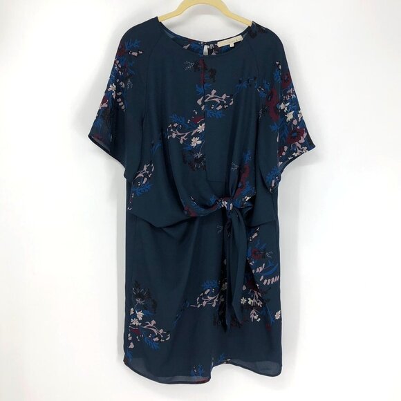 Monk & Lou Navy Blue  Floral Gathered Twist Short Sleeve Dess Size Small - Picture 16 of 16